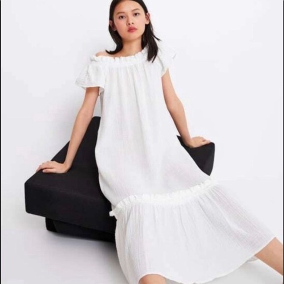 Zara White Gauzy Off the Shoulder Dress - Picture 7 of 7